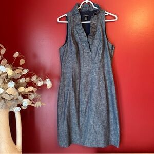 New Directions Blue Sheath Midi Dress with Mandarin Collar